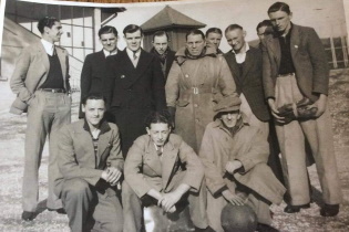 Bournemouth Gasworks Athletic Fin their work clothes before a match in the 1950'sootball Team 